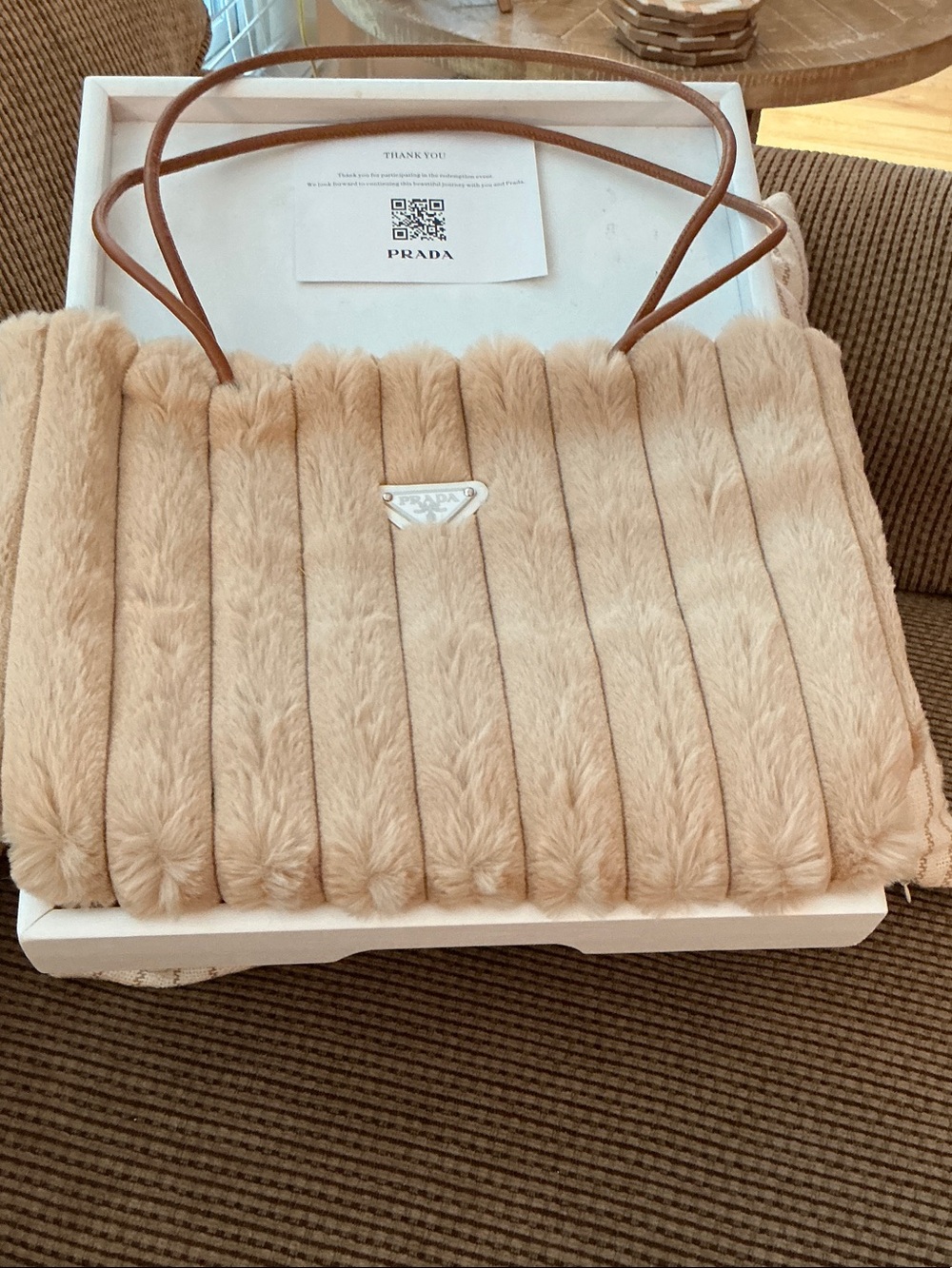 PRADA Beige Faux-Fur  Tote - Picture 8 of 8